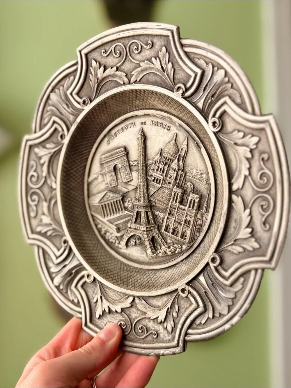Vintage Ornate Intricately Detailed Paris Souvenir Metal Plate 8in
